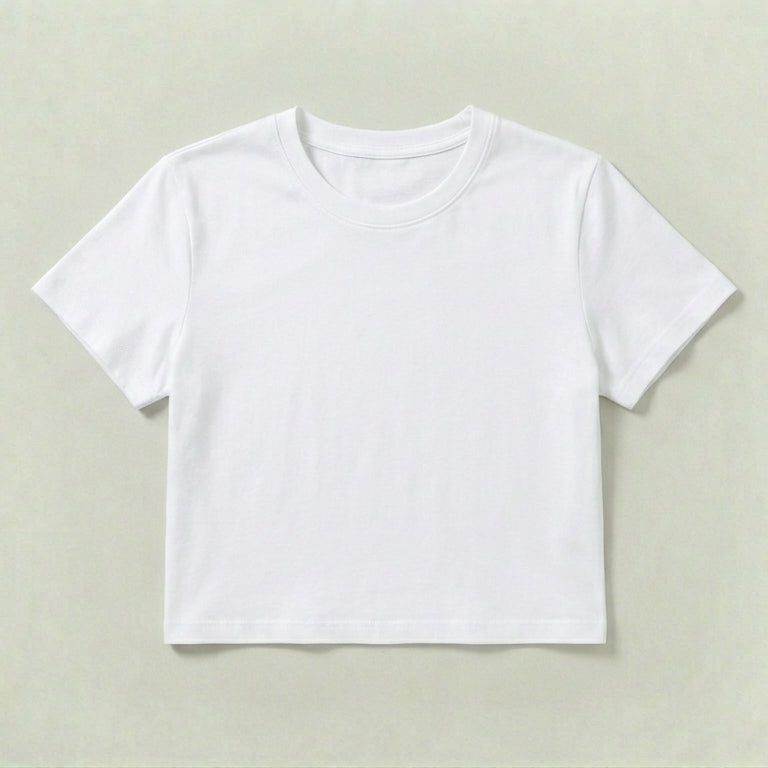 Image 1 of Classic White Crew Neck Crop Tee