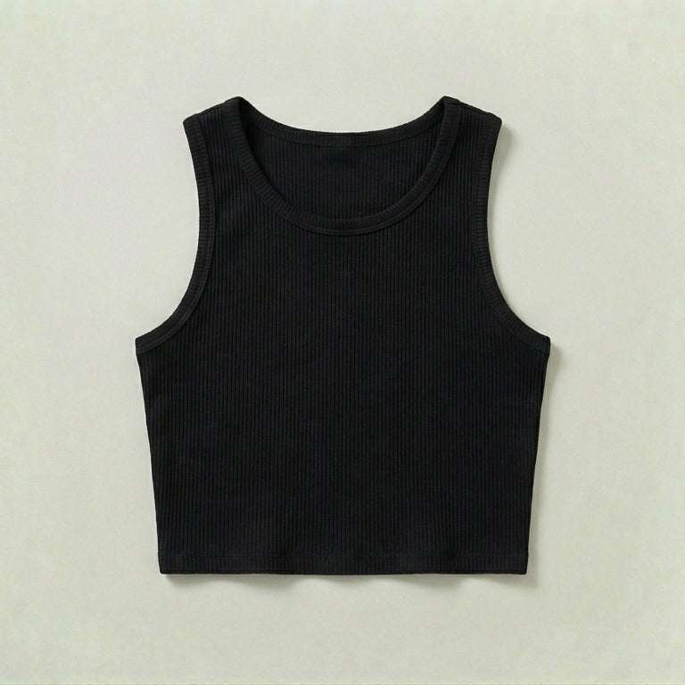 Image 1 of Black Ribbed Knit Crop Tank