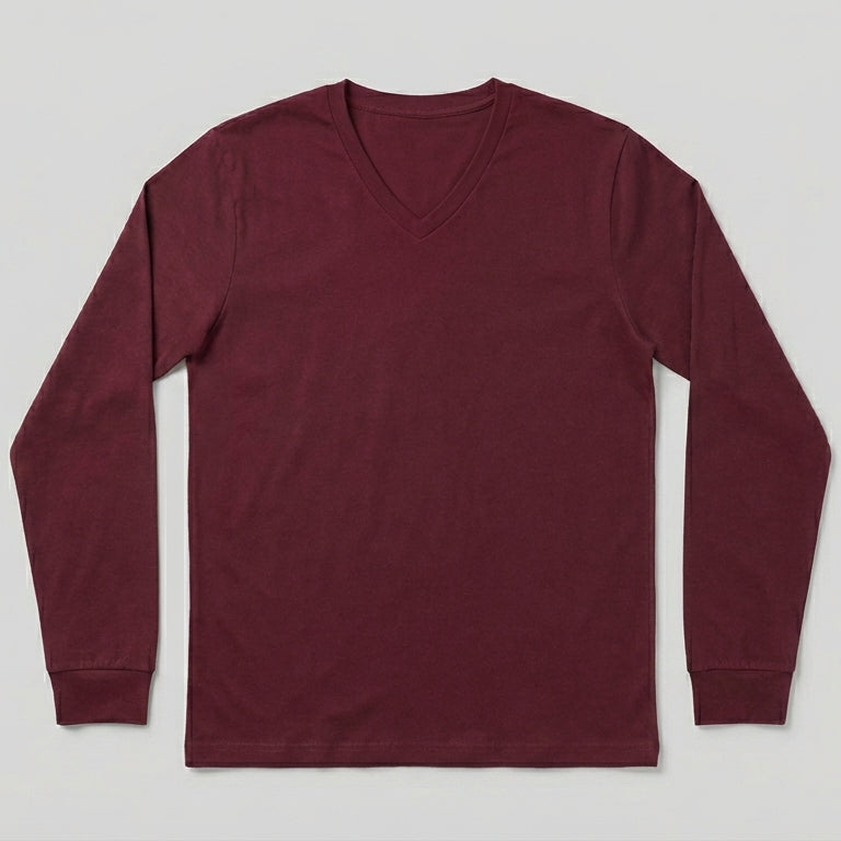 Maroon V-Neck Long Sleeve T-Shirt