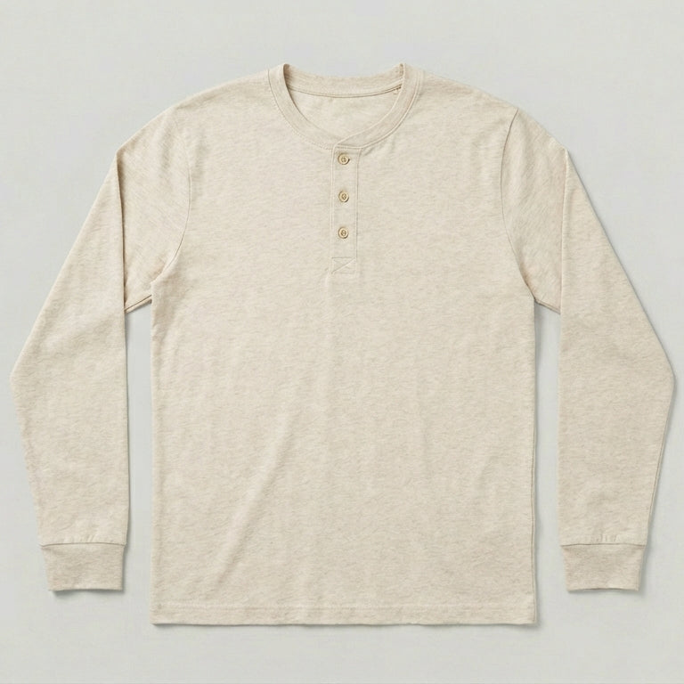 Image 1 of Oatmeal Henley Long Sleeve T-Shirt